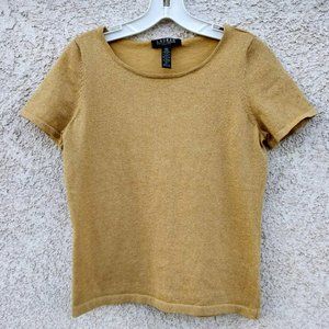 EUC! Vintage Ralph Lauren Petite Cotton, Silk & Metallic Shimmer Dressy Tee
